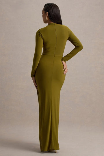 Victoria Green Long-Sleeve Maxi Dress With Wrap Skirt
